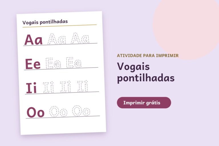 Vogais pontilhadas para imprimir: atividade de alfabetização grátis em PDF