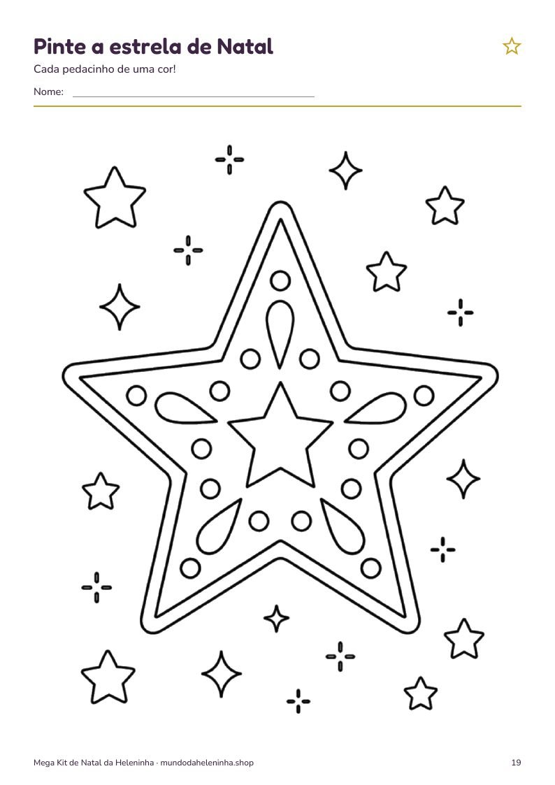 Pinte a estrela de Natal, página do Mega Kit de Natal