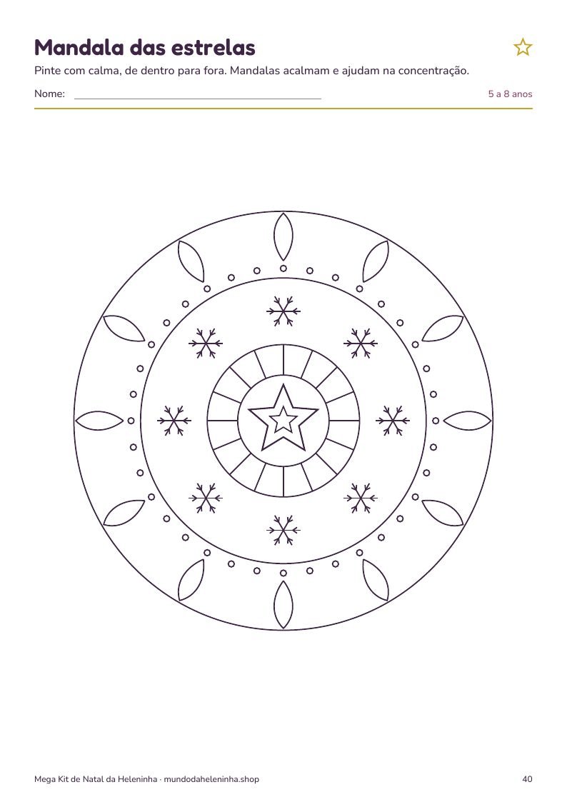 Mandala das estrelas, página do Mega Kit de Natal