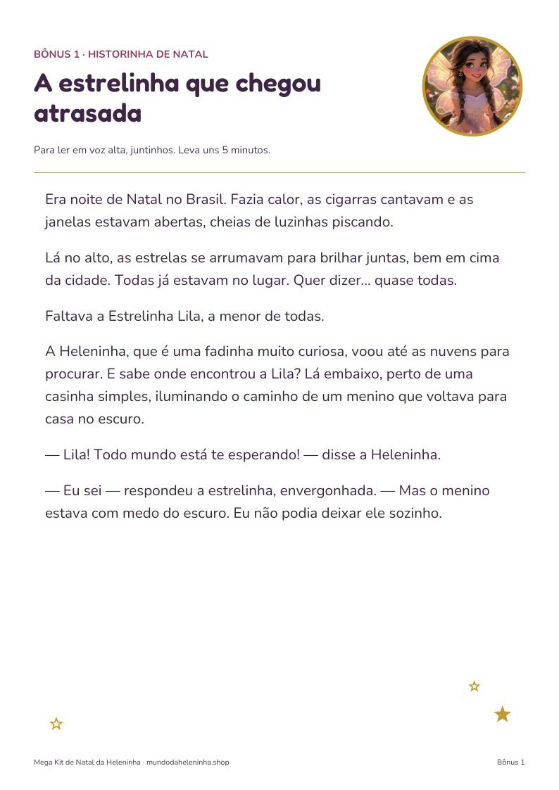 Historinha: a estrelinha que chegou atrasada, página do Mega Kit de Natal